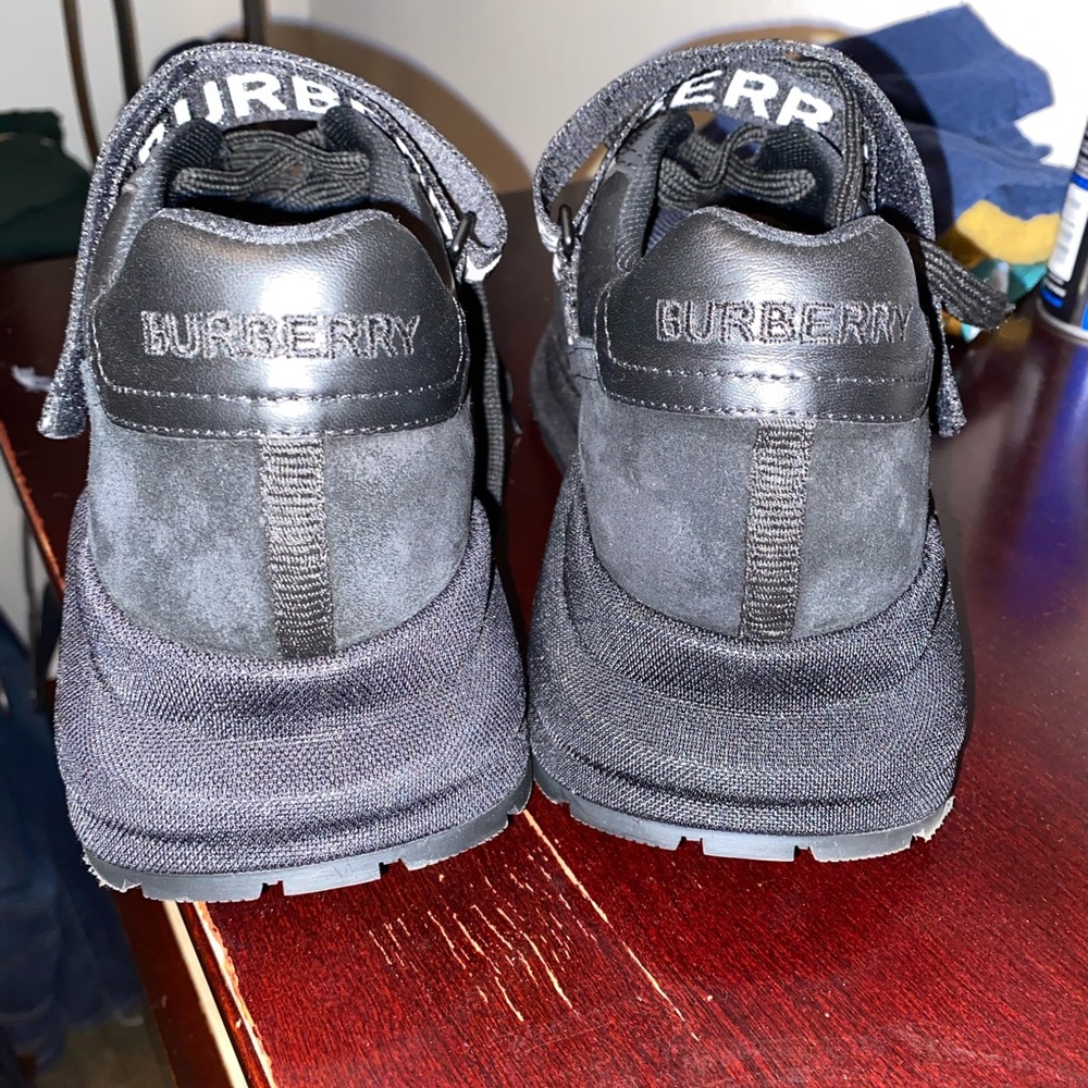 BURBERRY men’s size 12 black shoe with logo strap - Picture 2 of 6